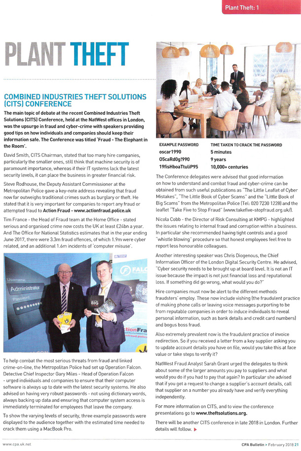 Construction Plant Hire Association - PLANT THEFT